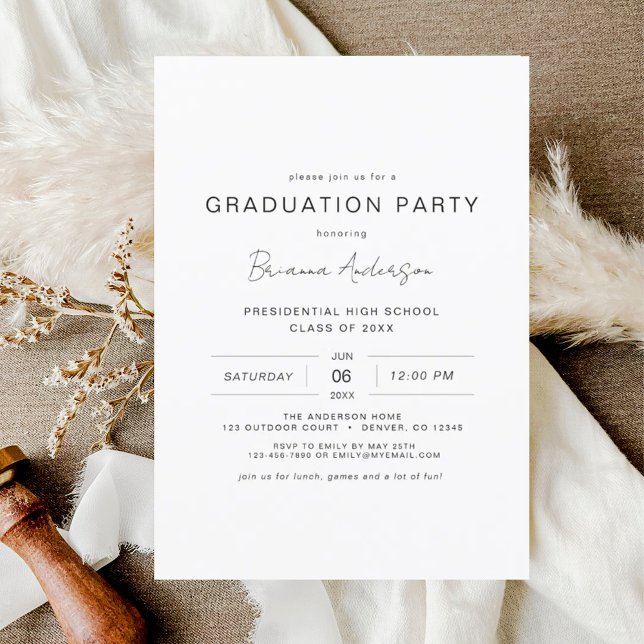 Moderne Minimalistische Chic Graduation Party Einladung (Von Creator hochgeladen)