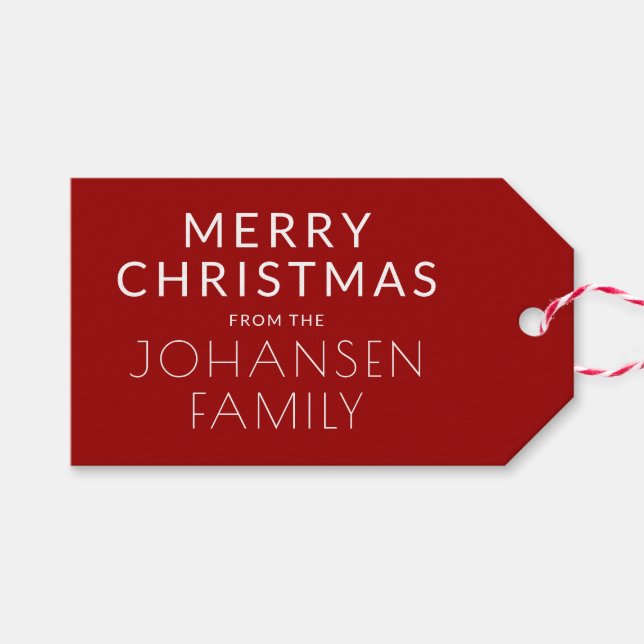 Moderne Minimalistische Crimson Red "HO HO HO HO H Geschenkanhänger (Vorderseite (Horizontal))