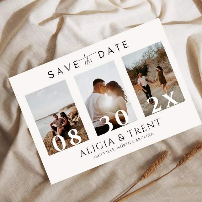 Moderne Minimalistische Datums-Überlagerung mit 3  Save The Date (Von Creator hochgeladen)