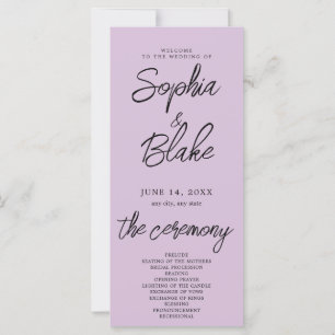 Moderne minimalistische Distel-Lila-Hochzeitsprogr
