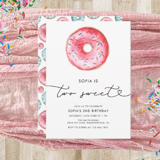 Moderne Minimalistische Donut Two Sweet Birthday Einladung