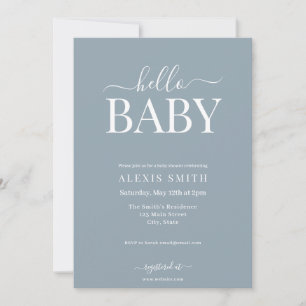Moderne Minimalistische Dusty Blue Elegante Babydu Einladung