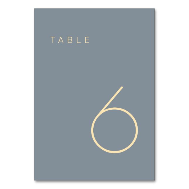 Moderne Minimalistische Dusty Blue und Gold Tischn Tischnummer (Vorderseite)