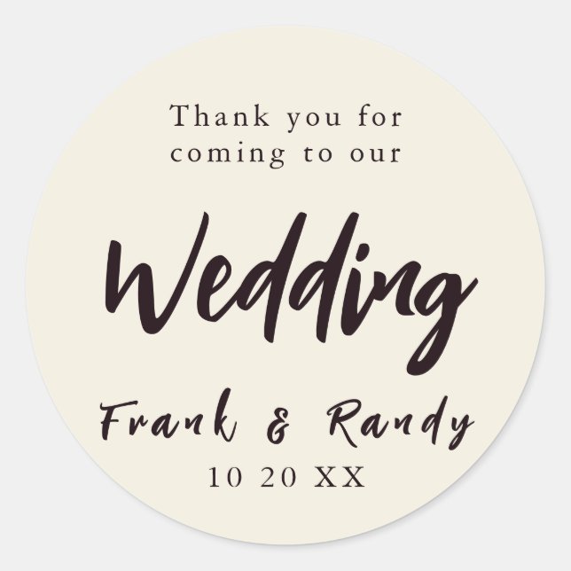 Moderne Minimalistische Ecru White Black Wedding Runder Aufkleber (Vorderseite)