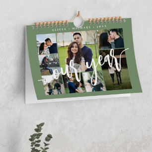 Moderne minimalistische einfache grüne Fotocollage Kalender