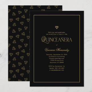 Moderne Minimalistische Elegante Black Gold Quince Einladung