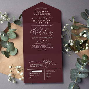 Moderne Minimalistische Elegante Burgundy White We All In One Einladung