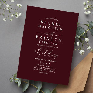 Moderne Minimalistische Elegante Burgundy White We Einladung