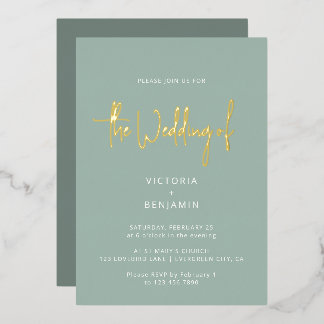 Moderne Minimalistische Elegante Chic Dusty Blue W Folieneinladung