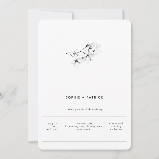 Moderne Minimalistische Elegante Chic Magnolias Ho Einladung (Vorderseite)