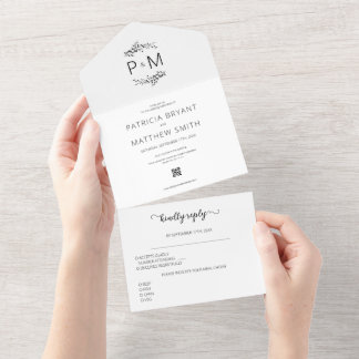 Moderne Minimalistische, elegante Foliage QR Code All In One Einladung