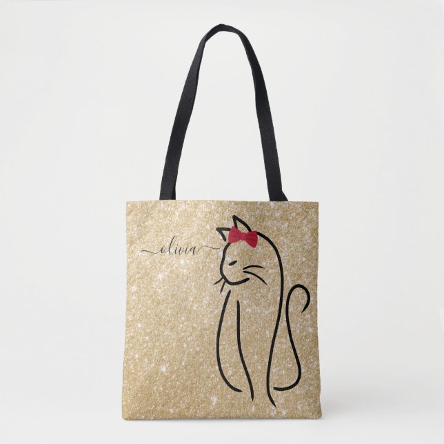 Moderne Minimalistische Elegante Katzen-Bezeichnun Tasche (Vorderseite)