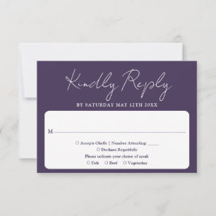 Moderne Minimalistische, elegante Lila Hochzeit RSVP Karte