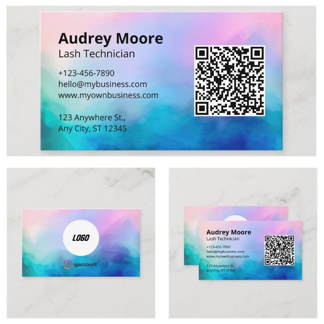 Moderne Minimalistische Elegante Logo QR Code Eyel Visitenkarte (Modern Minimalist Elegant Logo QR Code Eyelash Business Card
)