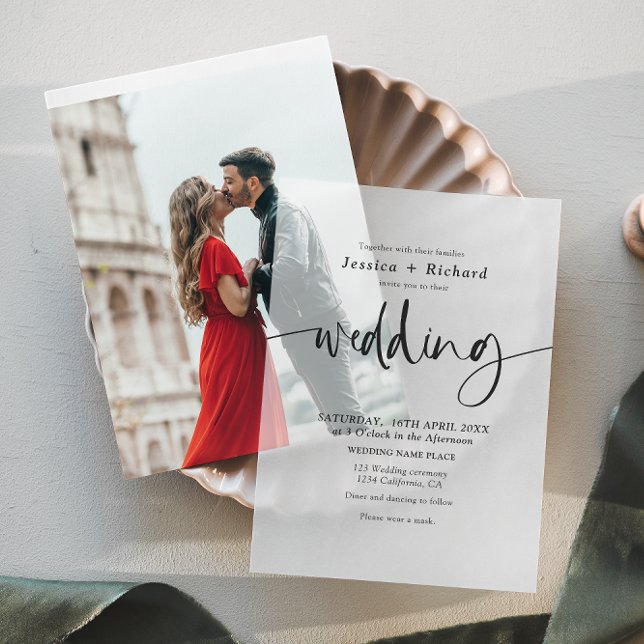 Moderne Minimalistische, elegante Skripthochzeit (Modern Minimalist Elegant Script Wedding Vellum Invitations)