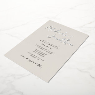 Moderne Minimalistische Elfenbeinhochzeit - Silber Folieneinladung