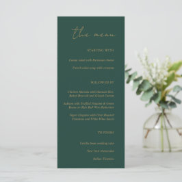 Moderne Minimalistische Emerald Green Gold-Hochzei Menükarte