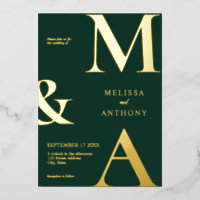 Moderne Minimalistische Emerald Green Monogram Wed