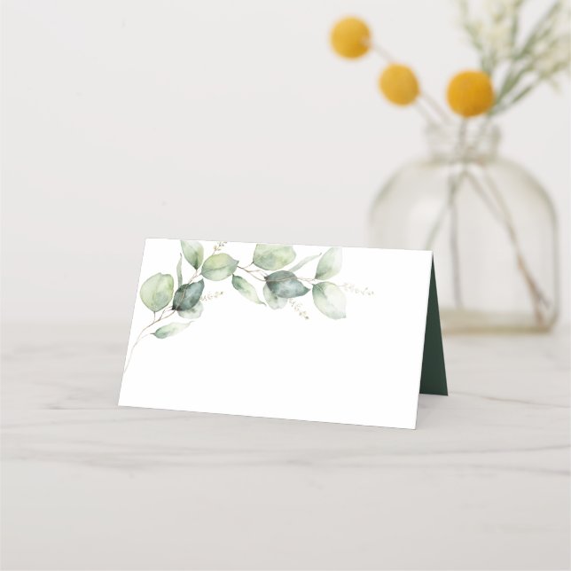 Moderne Minimalistische Eukalyptus-Grüne Hochzeit Platzkarte (Vorderseite)