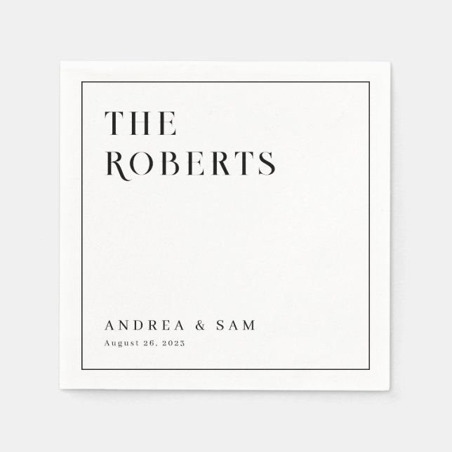 Moderne Minimalistische Familienname Hochzeit Serviette (Vorderseite)