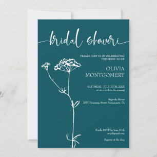Moderne minimalistische florale tiefe Teal-Brautpa Einladung