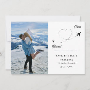 Moderne minimalistische Flugzeug Reiseroute Liebe Save The Date