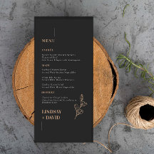 Moderne Minimalistische Foliage Black Menu Card