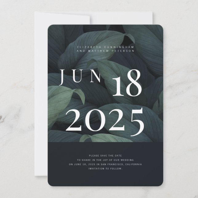 Moderne + Minimalistische Foliage Hochzeit Save The Date (Vorderseite)