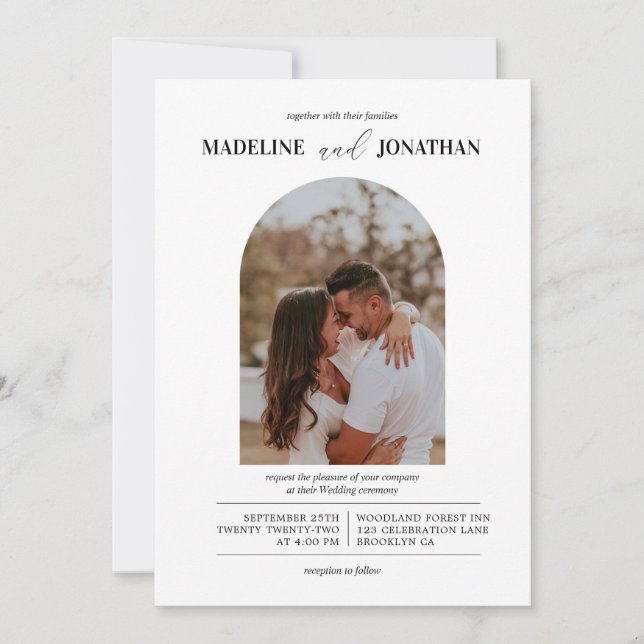 Moderne Minimalistische Foto Arch Wedding Einladung (Vorderseite)