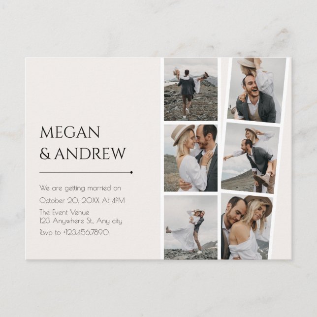 Moderne minimalistische Foto Collage Hochzeit Postkarte (Vorderseite)
