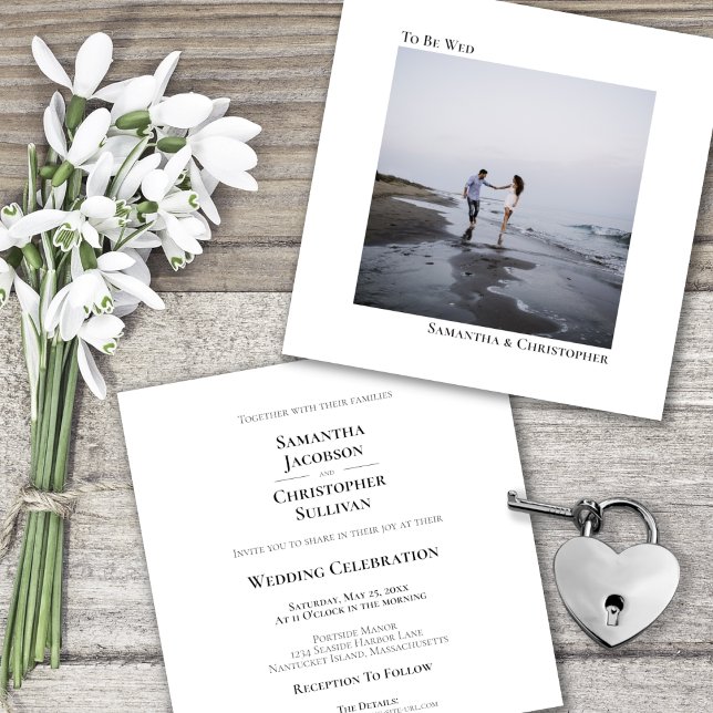 Moderne Minimalistische Foto-Hochzeit auf dem einf Einladung (Front and Back)