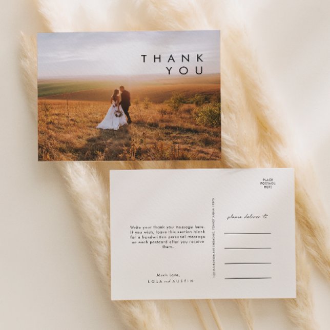 Moderne Minimalistische Foto Hochzeit Danke Postca Postkarte (Von Creator hochgeladen)