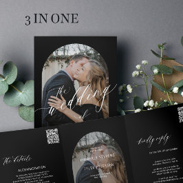 Moderne minimalistische Foto Hochzeit rsvp Details Dreifach Gefaltete Einladung