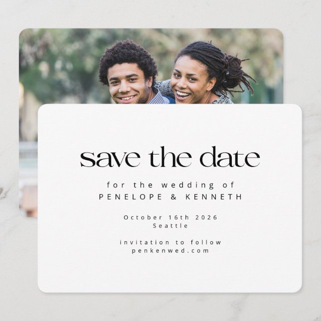 Moderne Minimalistische Foto Hochzeit Save The Date (Vorne/Hinten)