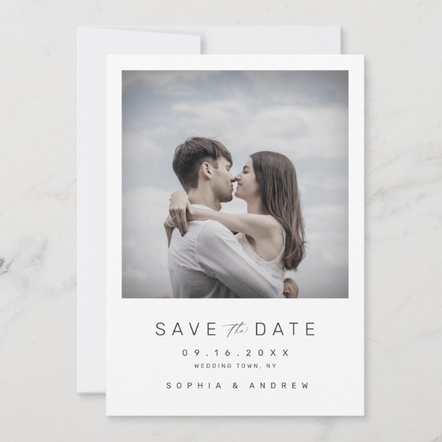 Moderne minimalistische Foto Hochzeit speichern da Save The Date (Vorderseite)