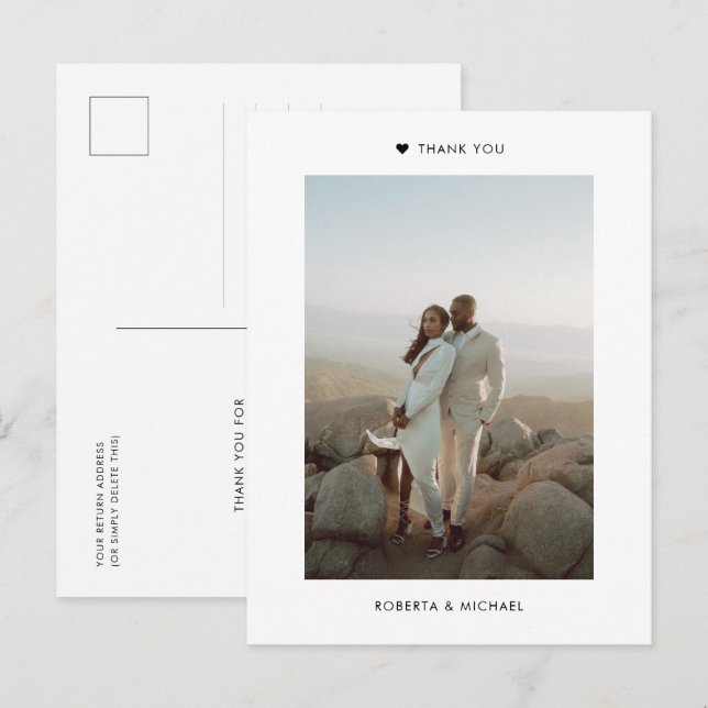 Moderne Minimalistische Foto Hochzeit Vielen Dank Postkarte (Vorne/Hinten)