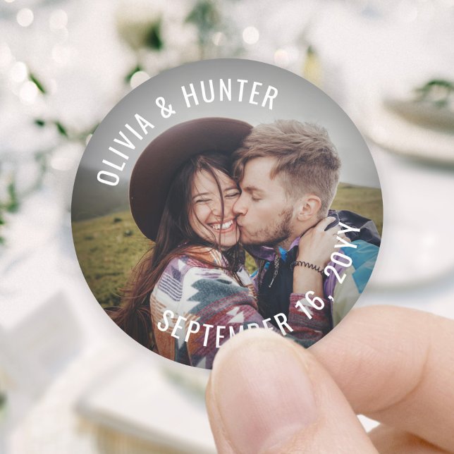 Moderne Minimalistische Foto Hochzeit Vielen Dank Runder Aufkleber (Von Creator hochgeladen)