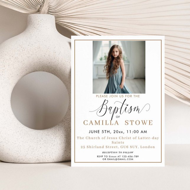 Moderne Minimalistische Foto LDS Taufe Einladung (Von Creator hochgeladen)
