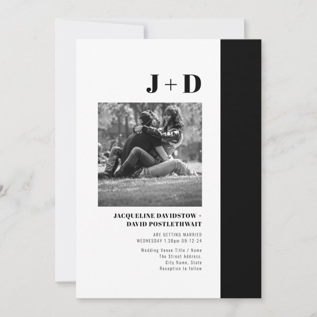 Moderne Minimalistische Foto Schwarz-Weiß-Hochzeit Einladung (Vorderseite)