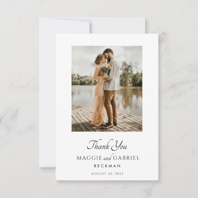 Moderne Minimalistische Foto Script Serif Hochzeit Dankeskarte (Vorderseite)