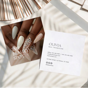 Moderne Minimalistische Foto- und Socials-Nageltec Quadratische Visitenkarte