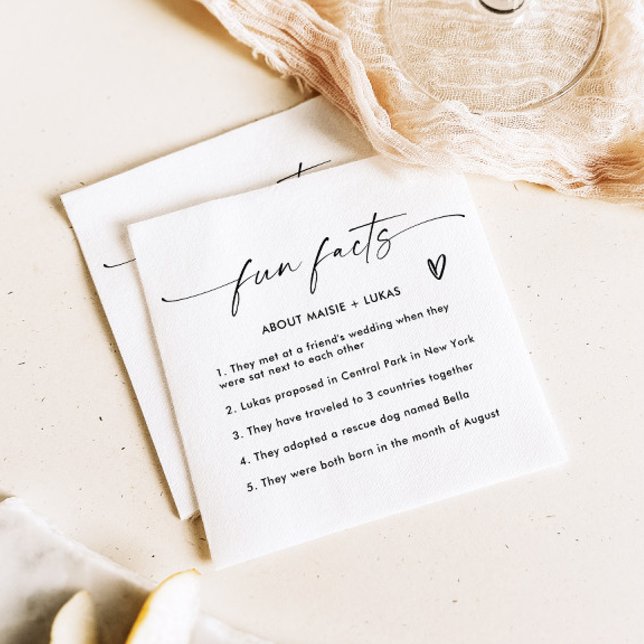 Moderne Minimalistische Fun Facts Wedding Serviette (Von Creator hochgeladen)