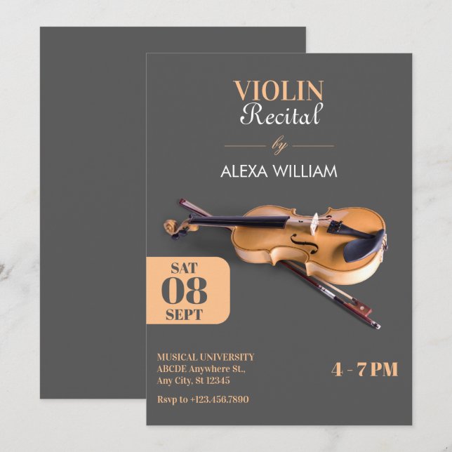Moderne minimalistische Geige Einladung (Vorne/Hinten)
