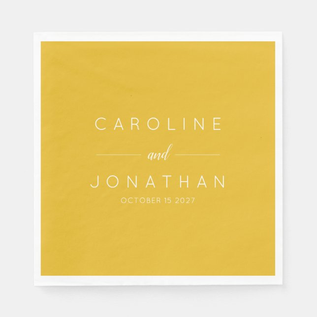Moderne, Minimalistische, gelbe Hochzeit Serviette (Vorderseite)