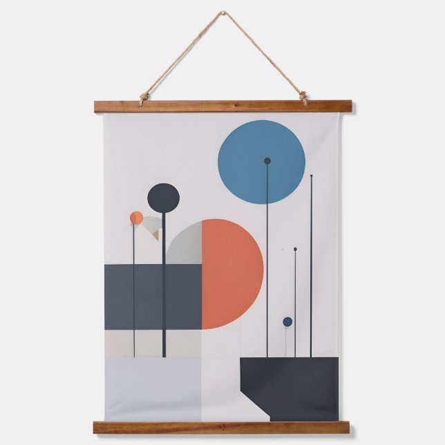 Moderne Minimalistische geometrische Abstrakte Kun Wandteppich Mit Holzrahmen (Vorderseite)