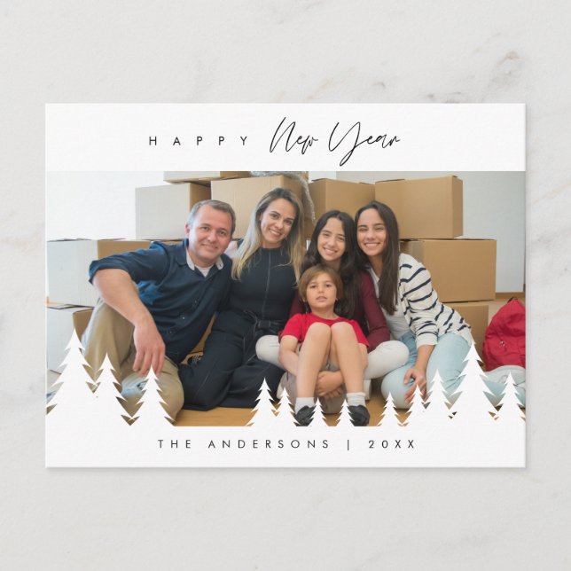 Moderne Minimalistische, glückliche New Year Famil Postkarte (Vorderseite)