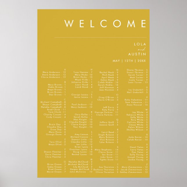 Moderne Minimalistische Gold Alphabetisierungstabe Poster (Vorne)