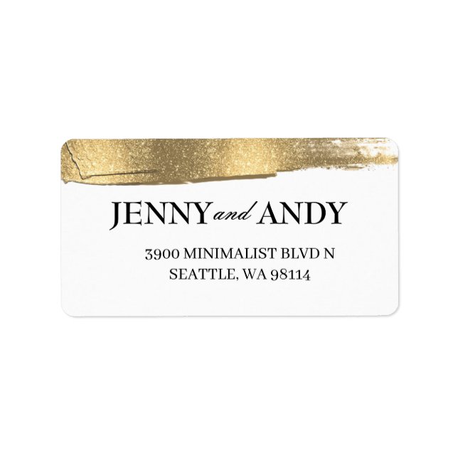 Moderne Minimalistische Gold Glitzer Hochzeitsadre Adressaufkleber (Vorne)