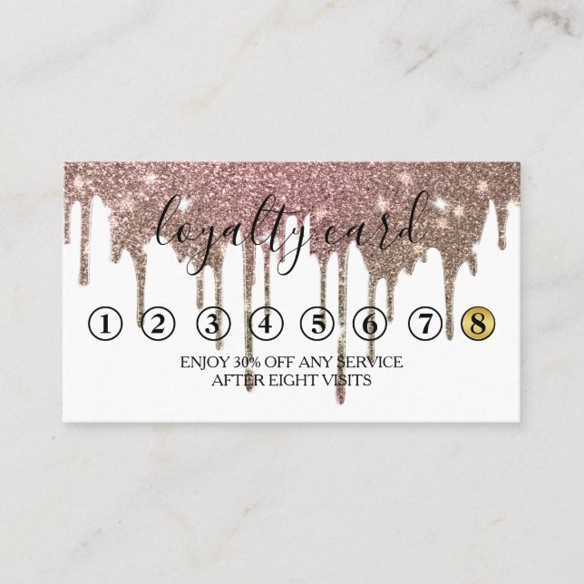 Moderne Minimalistische Gold Glitzer Tropfen Loyal Visitenkarte (Vorderseite)