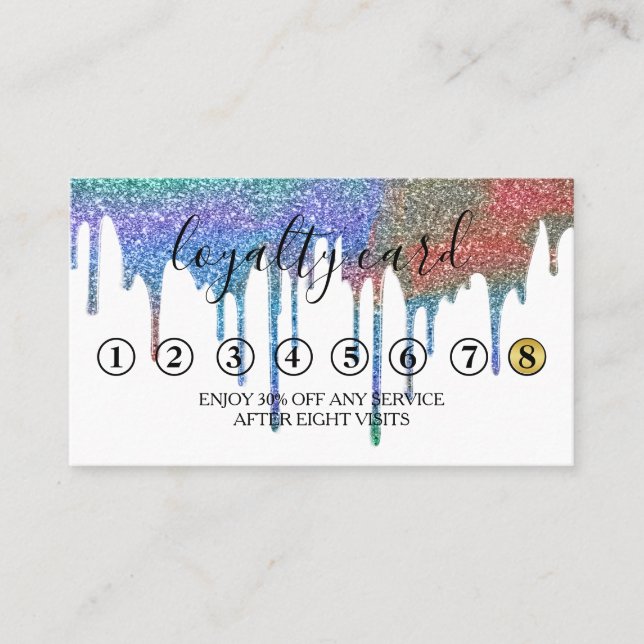 Moderne Minimalistische Gold Glitzer Tropfen Loyal Visitenkarte (Vorderseite)